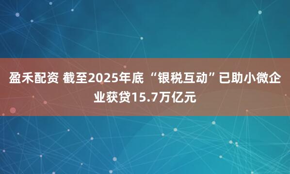 盈禾配资 截至2025年底 “银税互动”已助小微企业获贷15.7万亿元