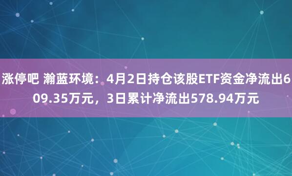 涨停吧 瀚蓝环境：4月2日持仓该股ETF资金净流出609.35万元，3日累计净流出578.94万元